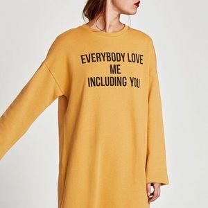 Zara graphic jumper (sweater dress) in mustard